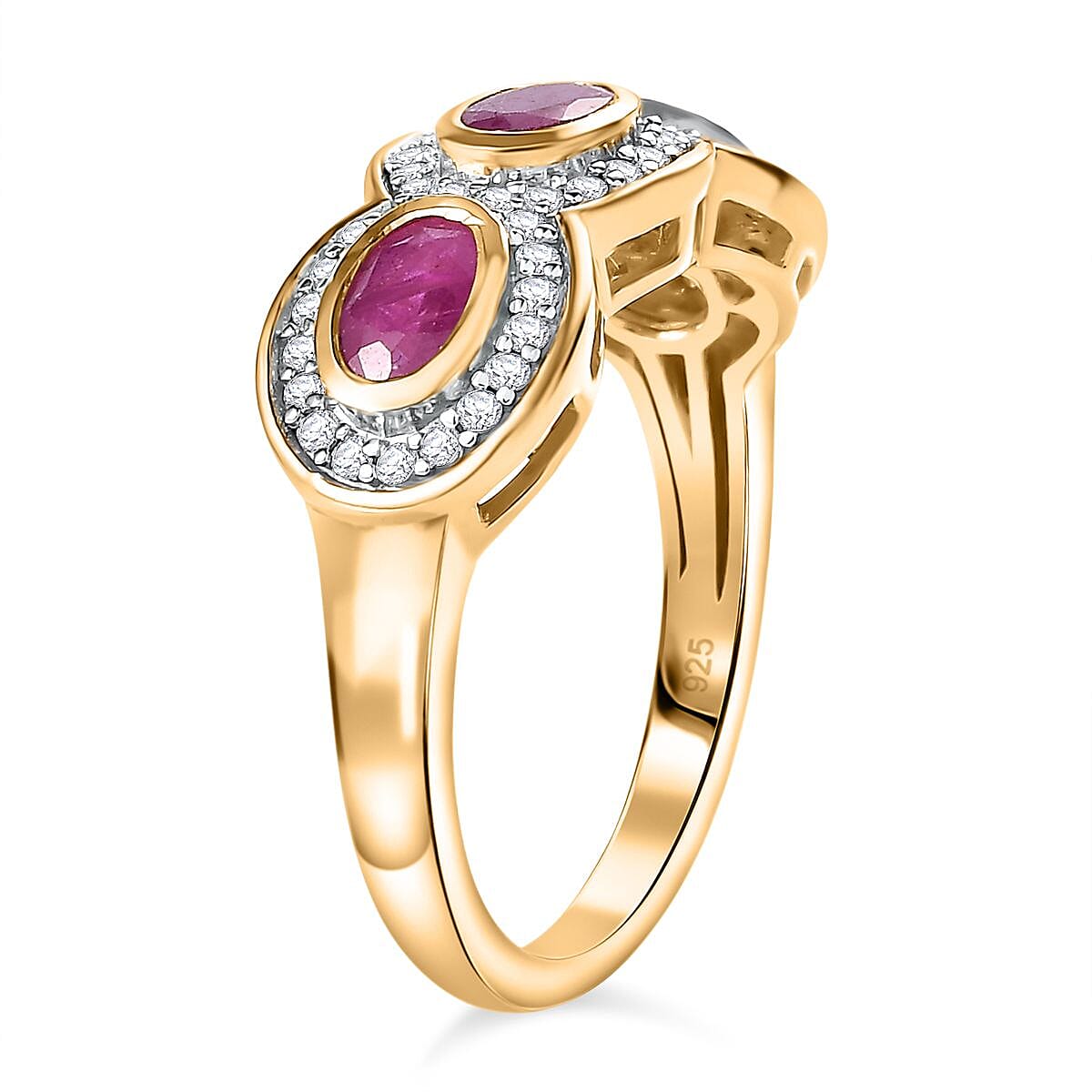 Natural John Saul Ruby & Natural Zircon Ring in 18K Vermeil YG Plated Sterling Silver 1.36 Ct