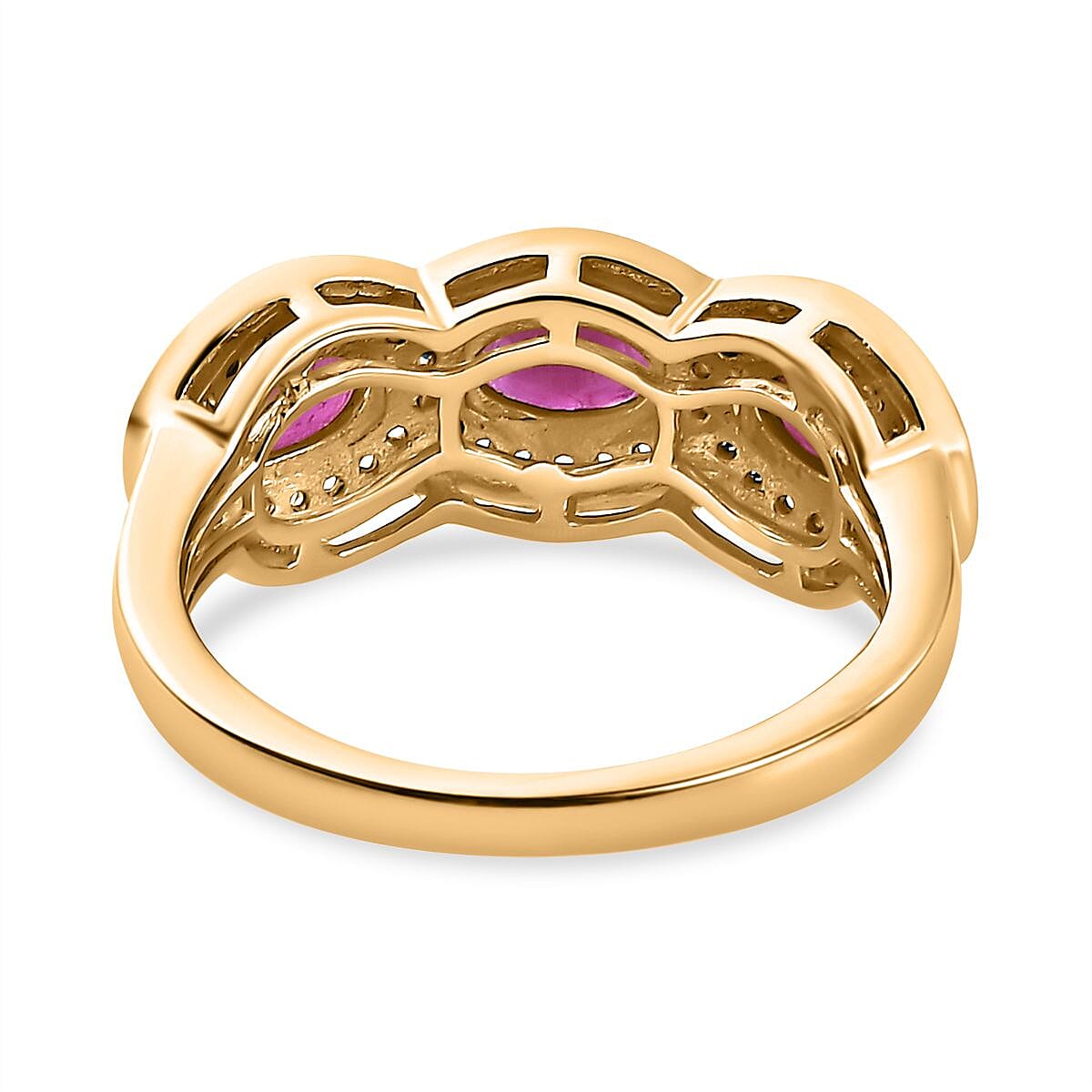 Natural John Saul Ruby & Natural Zircon Ring in 18K Vermeil YG Plated Sterling Silver 1.36 Ct
