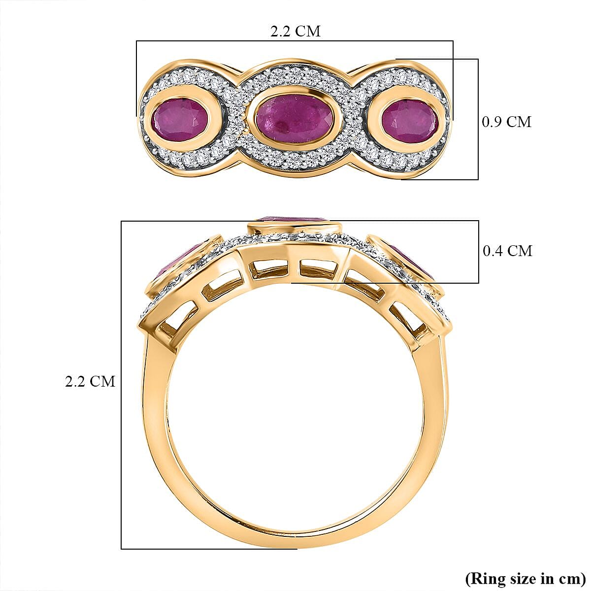 Natural John Saul Ruby & Natural Zircon Ring in 18K Vermeil YG Plated Sterling Silver 1.36 Ct