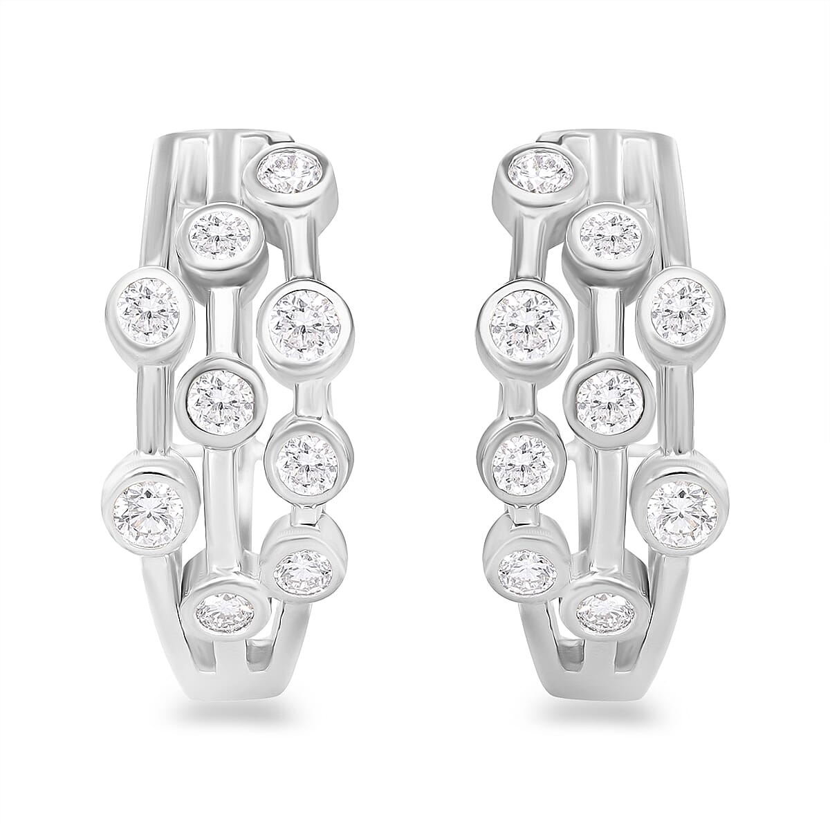 Luxuriant Diamond - Lab Grown Diamond Bubble Dangle Earrings in Platinum Overlay Sterling Silver 0.93 Ct