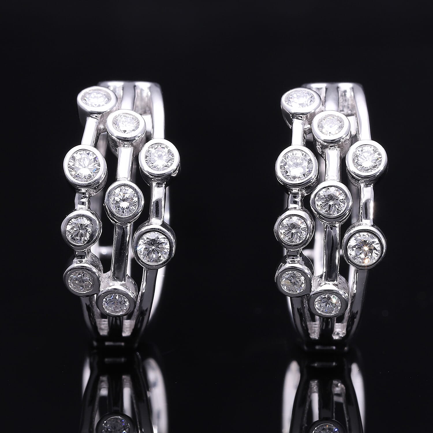 Luxuriant Diamond - Lab Grown Diamond Bubble Dangle Earrings in Platinum Overlay Sterling Silver 0.93 Ct