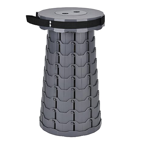 Collapsible Folding Stool - Portable, lightweight, retractable stool; Features fish scale design for remarkable strength and rigidity- Grey