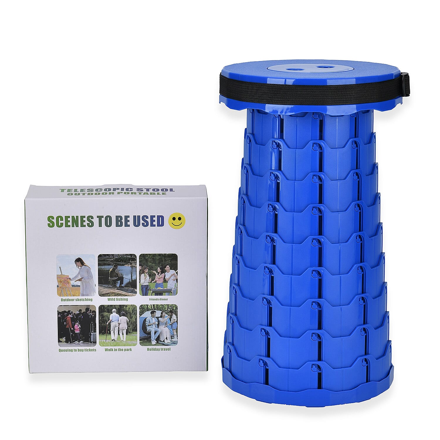 Collapsible Folding Stool - Portable, lightweight, retractable stool; Features fish scale design for remarkable strength and rigidity- Blue