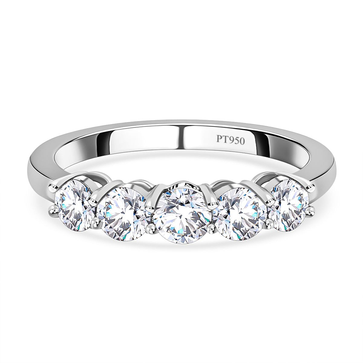 One Time Deal- 950 Platinum Certified VS-E-F  Lab Grown Diamond 5 Stone Ring 1.00 Ct.