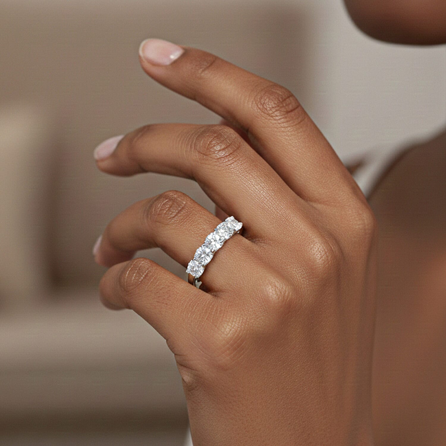 Luxuriant 950 Platinum SGL Certified (VS-EF) Lab Grown Diamond 5 Stone Ring 1.00 Ct.