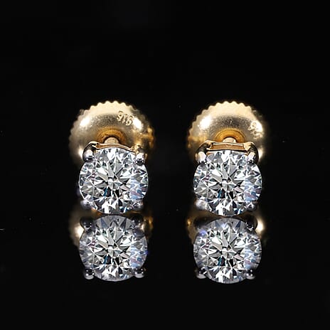 Luxuriant Diamond - 22K Yellow Gold Certified (VS-E-F) Lab Grown Diamond Stud Earrings 1.00 Ct. with Screw Back.