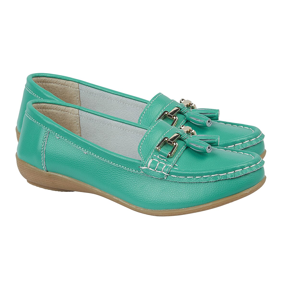 Jo & Joe Nautical Womens Slip on Casual Leather Loafer with Tassle (Size 4) - Emerald