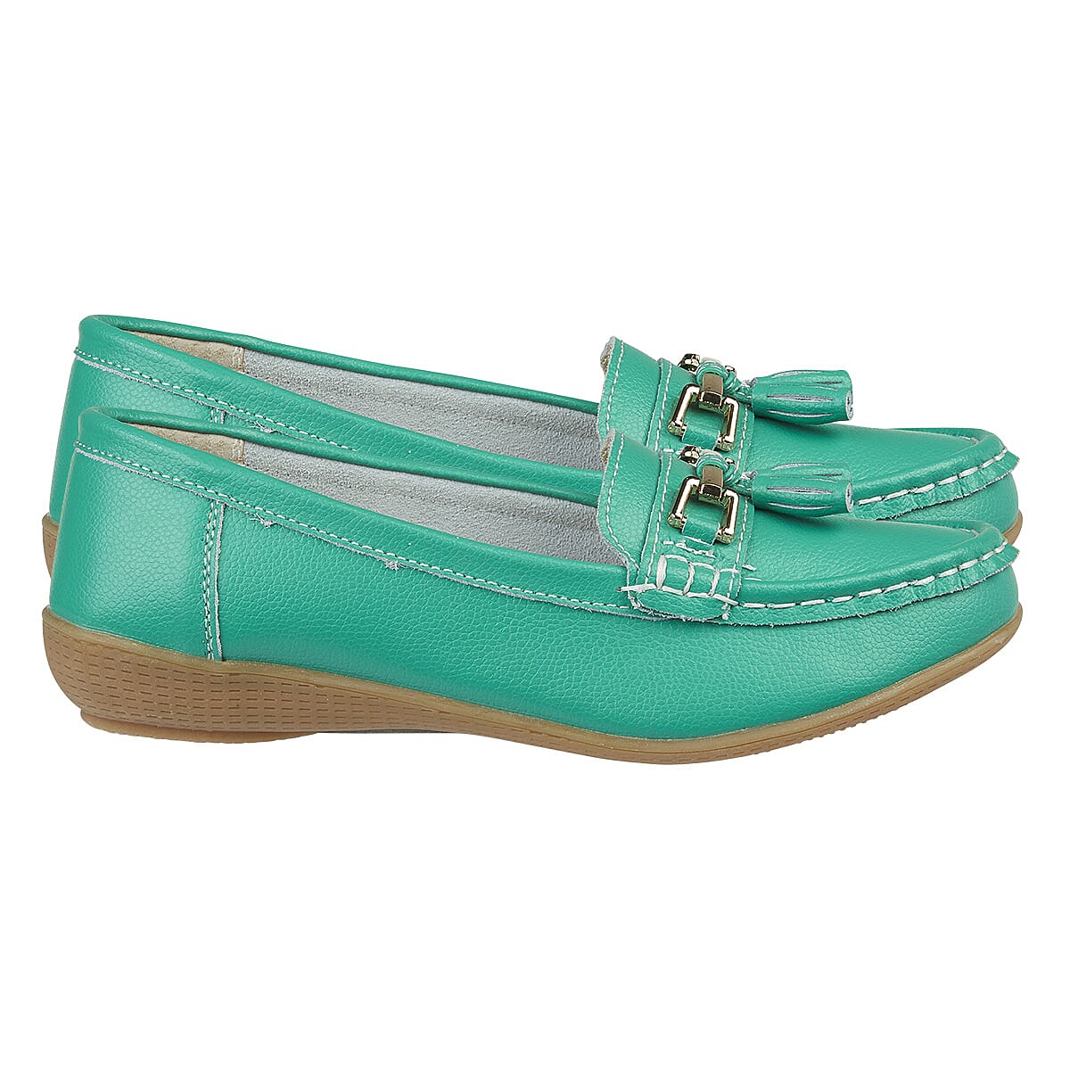 Jo & Joe Nautical Womens Slip on Casual Leather Loafer with Tassle (Size 4) - Emerald