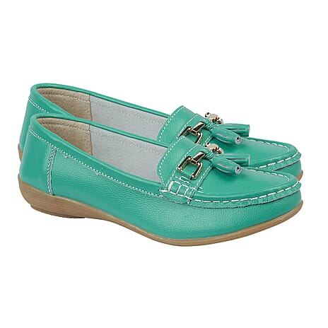 Jo - Joe Nautical Womens Slip on Casual Leather Loafer with Tassle (Size 8) - Emerald