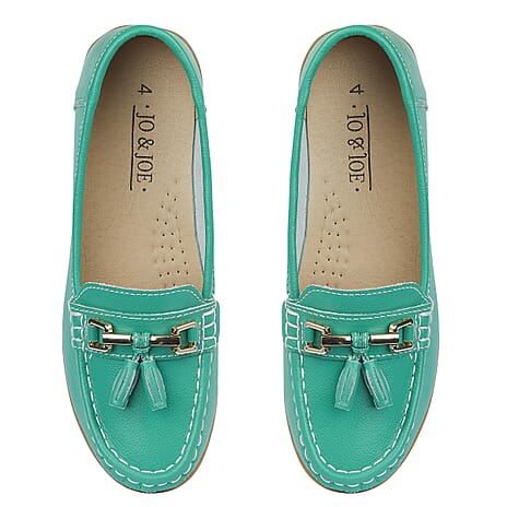 Jo - Joe Nautical Womens Slip on Casual Leather Loafer with Tassle (Size 8) - Emerald
