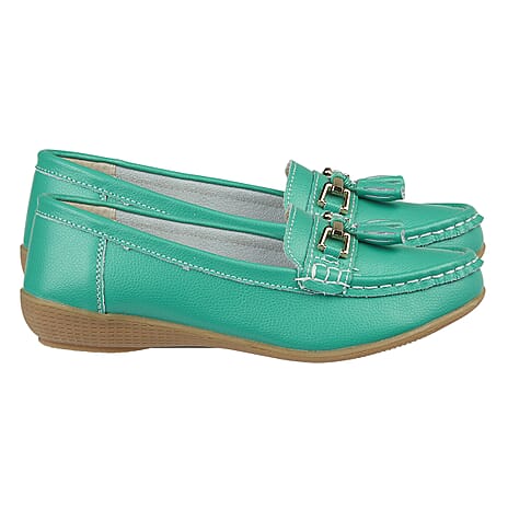 Jo - Joe Nautical Womens Slip on Casual Leather Loafer with Tassle (Size 8) - Emerald