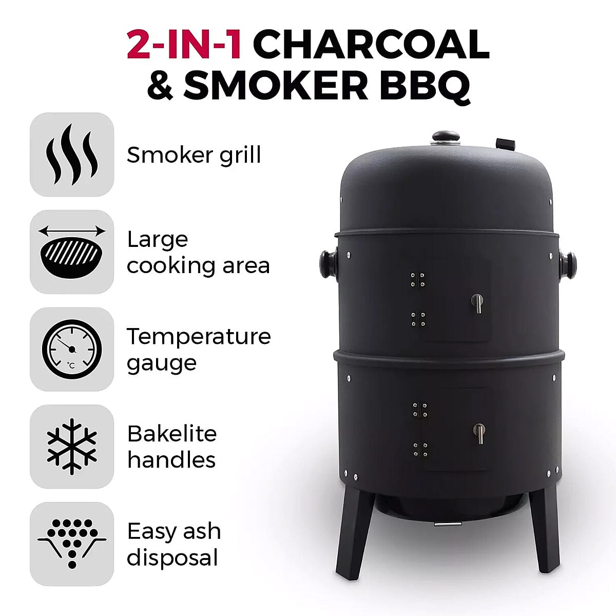 BBQ 2-in-1 Charcoal and Smoker Grill from Tower - Black