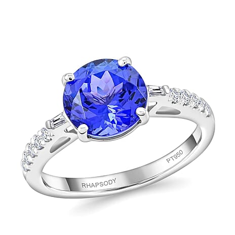 950 Platinum  AAAA  Tanzanite  White Diamond VS Ring 2.75 ct,  Platinum Wt. 4.72 Gms  2.750  Ct.