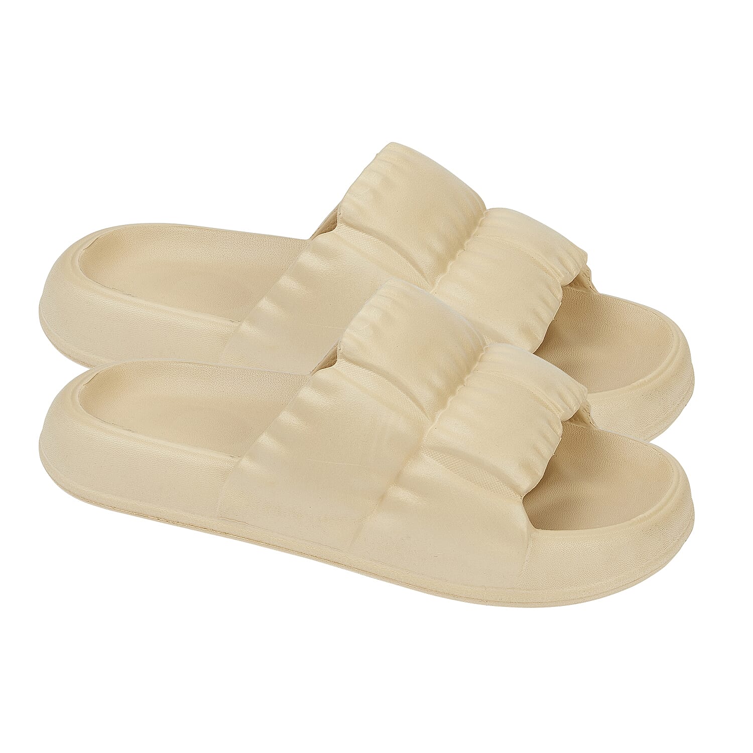 Jo & Joe MIAMI Ladies Puffer Slide Slip On Flip Flop Slipper (Size 5) - Beige