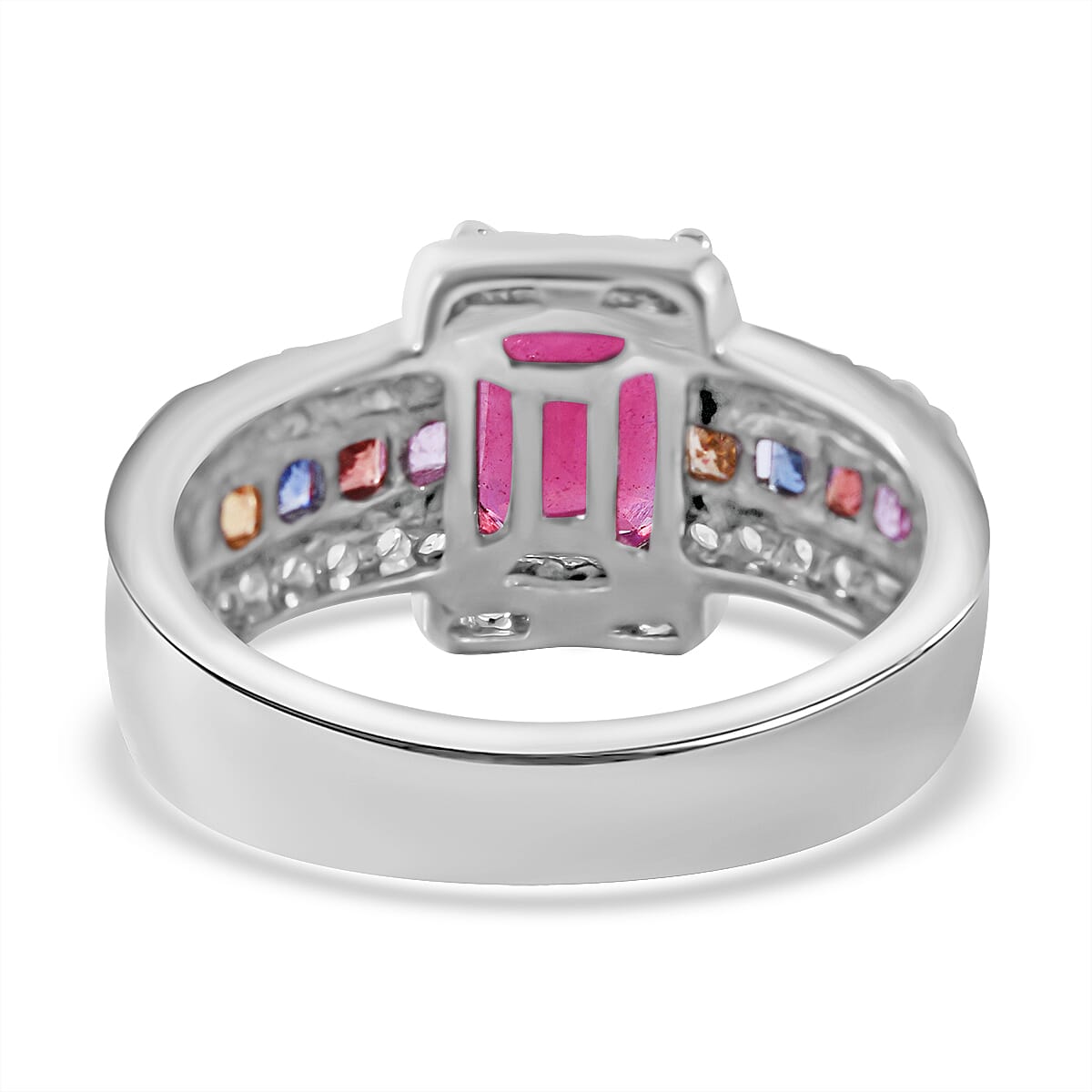 African Ruby, Rainbow Sapphire & Natural Zircon Ring in Rhodium Overlay Sterling Silver 3.05 Ct