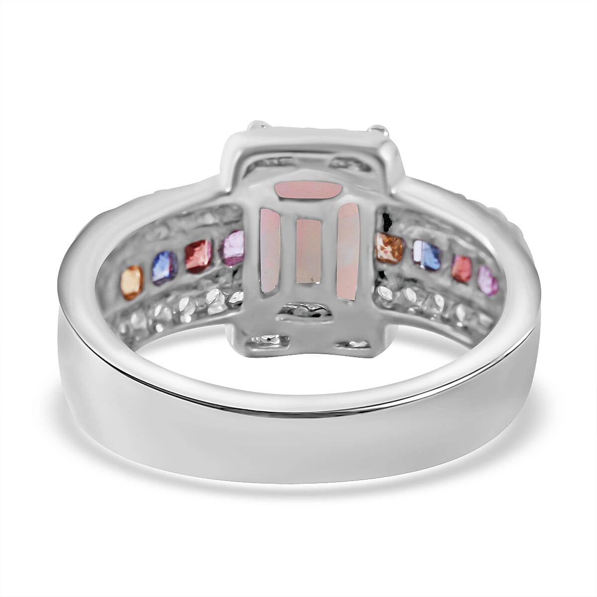Ethiopian Welo Opal, Rainbow Sapphire & Natural Zircon Ring in Rhodium Overlay Sterling Silver 1.74 Ct. Ethiopian Welo Opal, Rainbow Sapphire & Natural Zircon Ring in Rhodium Overlay Sterling Silver 1.74 Ct.