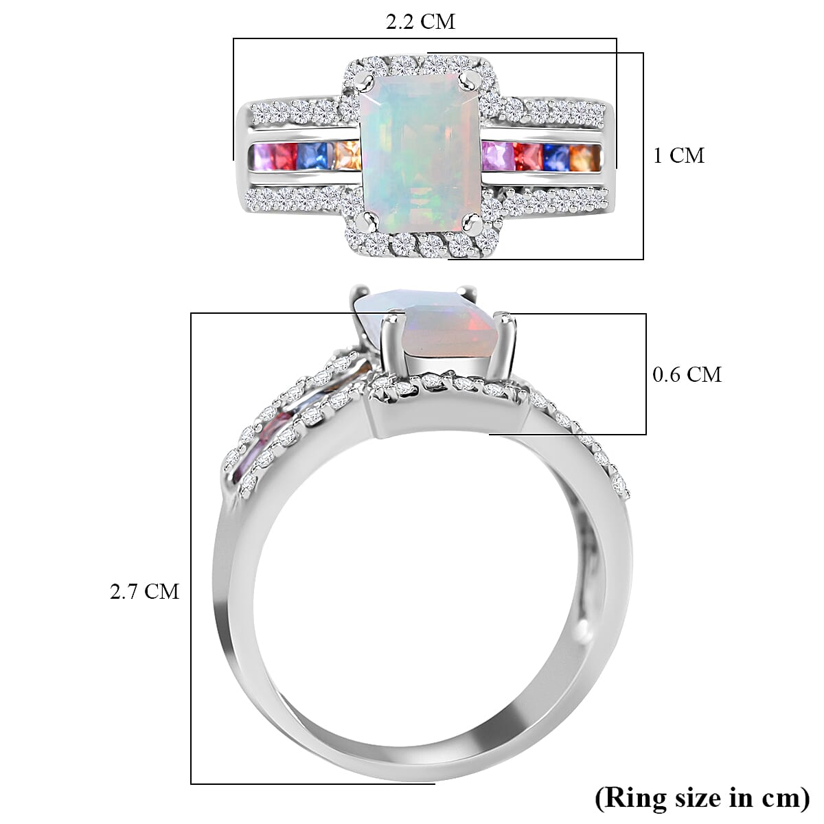 Ethiopian Welo Opal, Rainbow Sapphire & Natural Zircon Ring in Rhodium Overlay Sterling Silver 1.74 Ct. Ethiopian Welo Opal, Rainbow Sapphire & Natural Zircon Ring in Rhodium Overlay Sterling Silver 1.74 Ct.