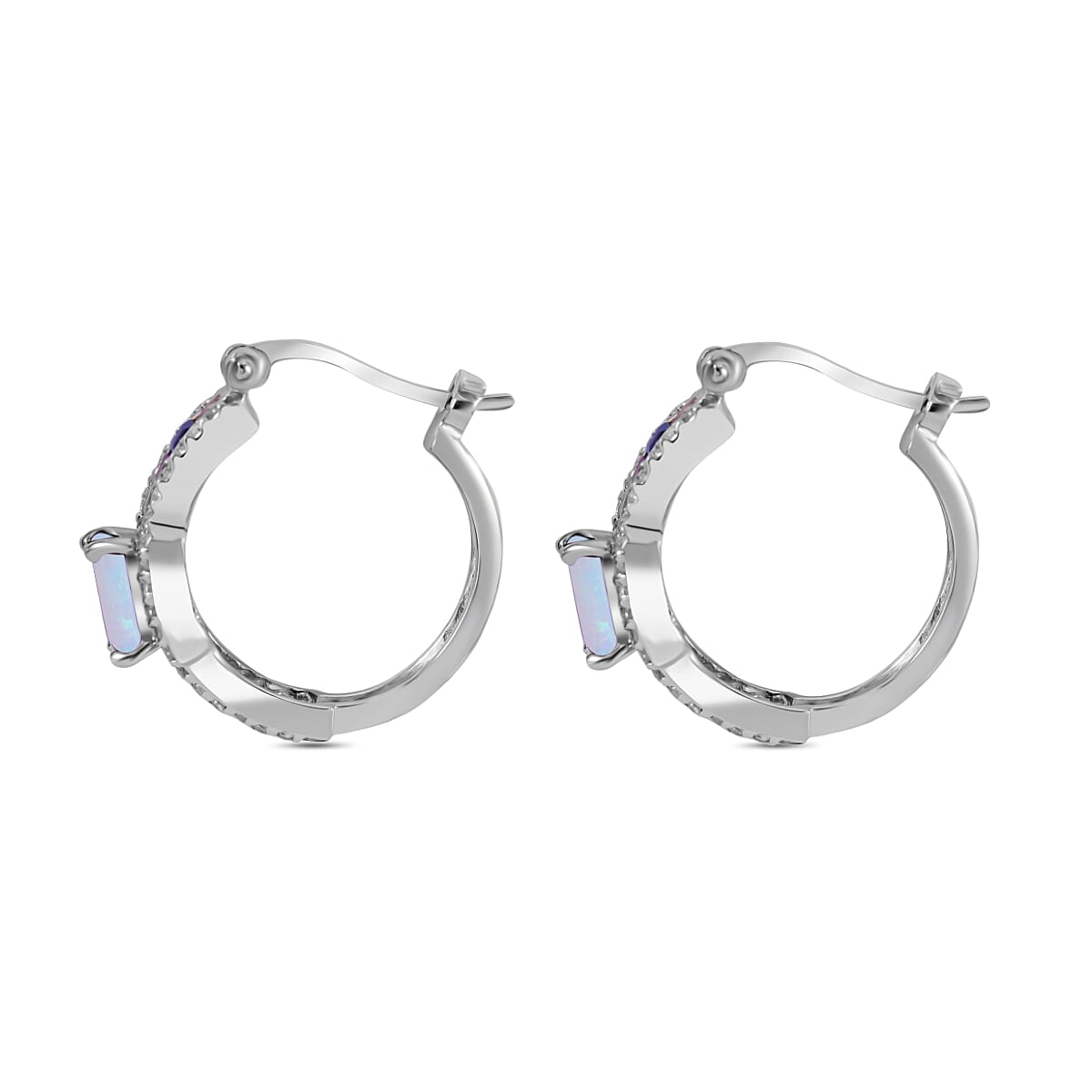 Ethiopian Welo Opal, Rainbow Sapphire & Natural Zircon Earrings in Rhodium Overlay Sterling Silver 2.13 Ct