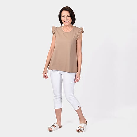 Maison Frill Sleeve Vest (Size L, 16-18) - Camel