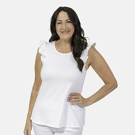 Maison Solid Pattern Frill Sleeve Vest (Size M,12-14) - White