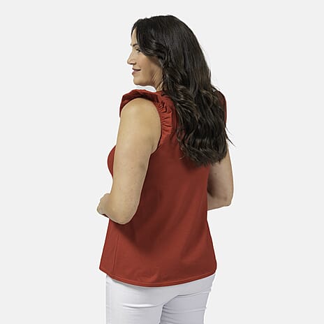 Maison Solid Pattern Frill Sleeve Vest (Size M, 12-14) - Red
