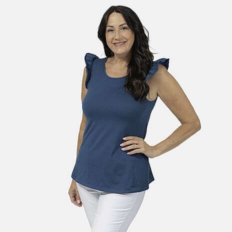 Maison Frill Sleeve Cotton Vest - Teal (Size S 8-10)