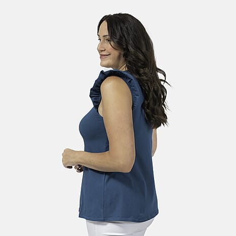 Maison Frill Sleeve Cotton Vest - Teal (Size S 8-10)