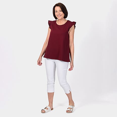 Maison Frill Sleeve Vest (95 % Cotton, 5% Elastane) - Ox Blood (Size S)