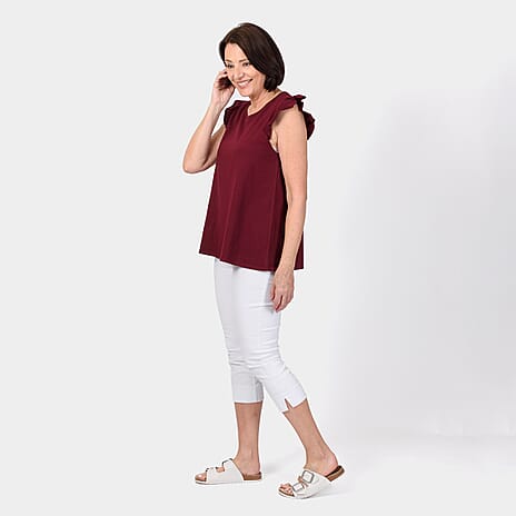Maison Frill Sleeve Vest (95 % Cotton, 5% Elastane) - Ox Blood (Size S)