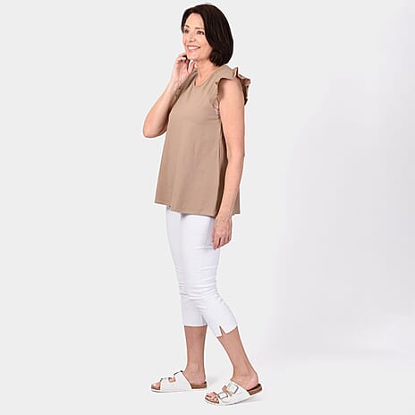 Maison Frill Sleeve Vest (Size XL, 20-22) - Camel