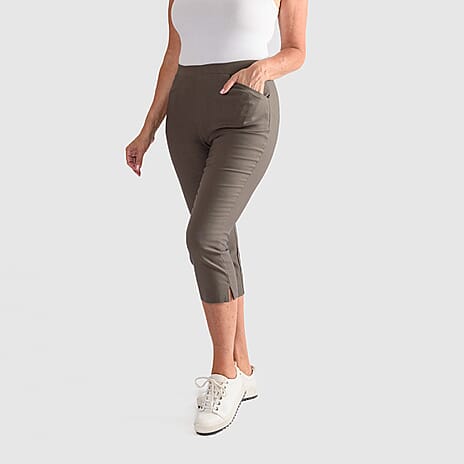 Emelia Slim Fit Crop Bengaline Trousers (Size S) - Khaki