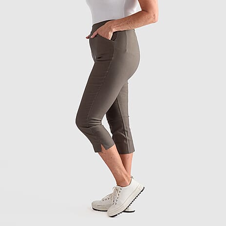 Emelia Slim Fit Crop Bengaline Trousers (Size S) - Khaki