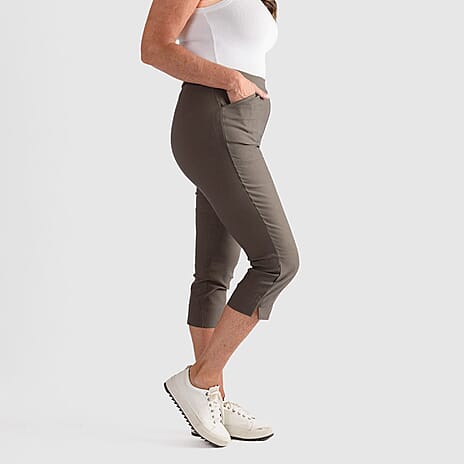 Emelia Slim Fit Crop Bengaline Trousers (Size S) - Khaki