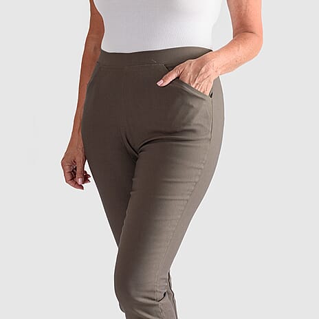 Emelia Slim Fit Crop Bengaline Trousers (Size S) - Khaki