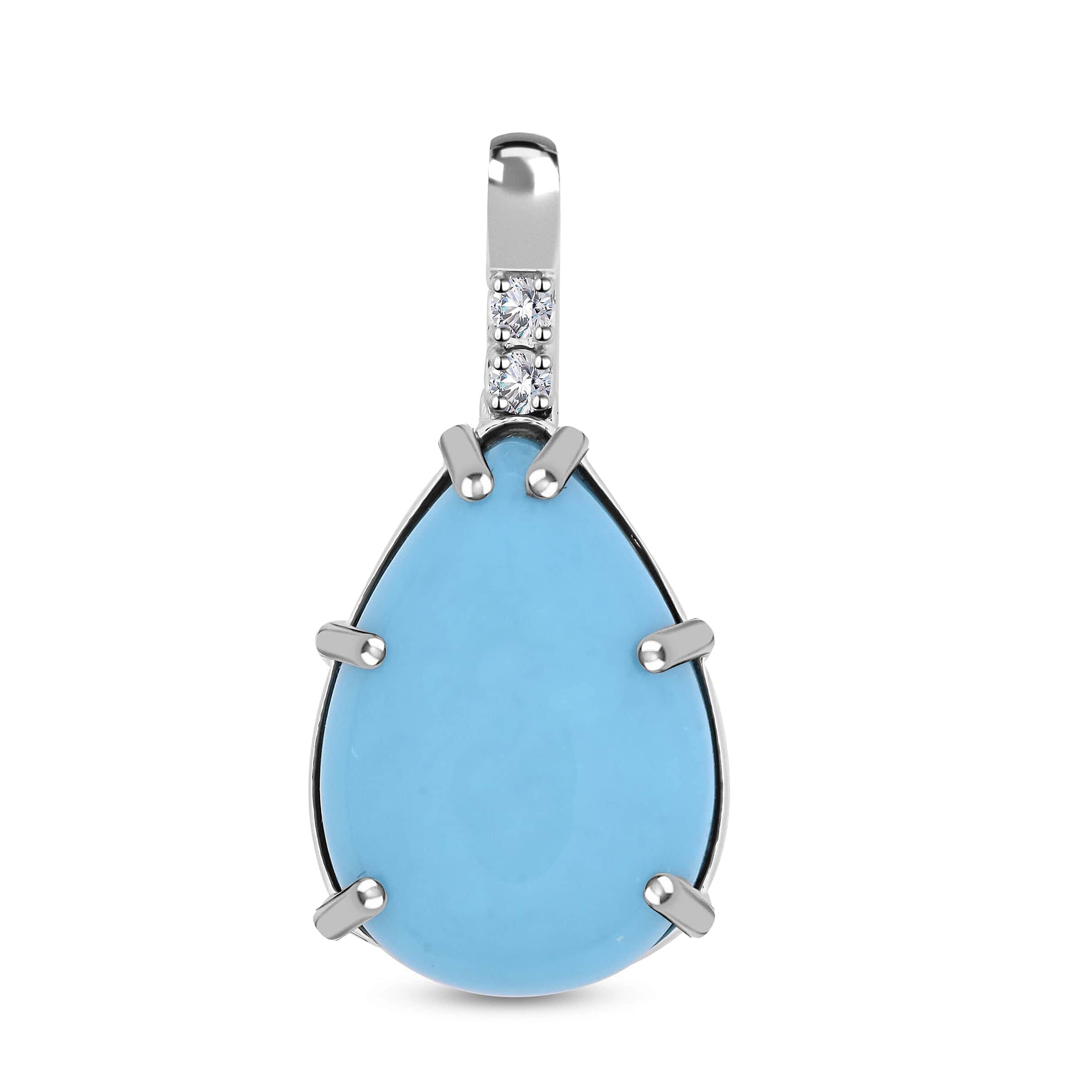 10K White Gold  AAA   Sleeping Beauty Turquoise ,  White Diamond  I2 Pendant 4.45 pc,  Gold Wt. 1.33 Gms  4.450  Ct.