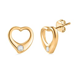 Designer Inspiration -Moissanite Heart Stud Earrings in 18K YG Vermeil Plated Sterling Silver