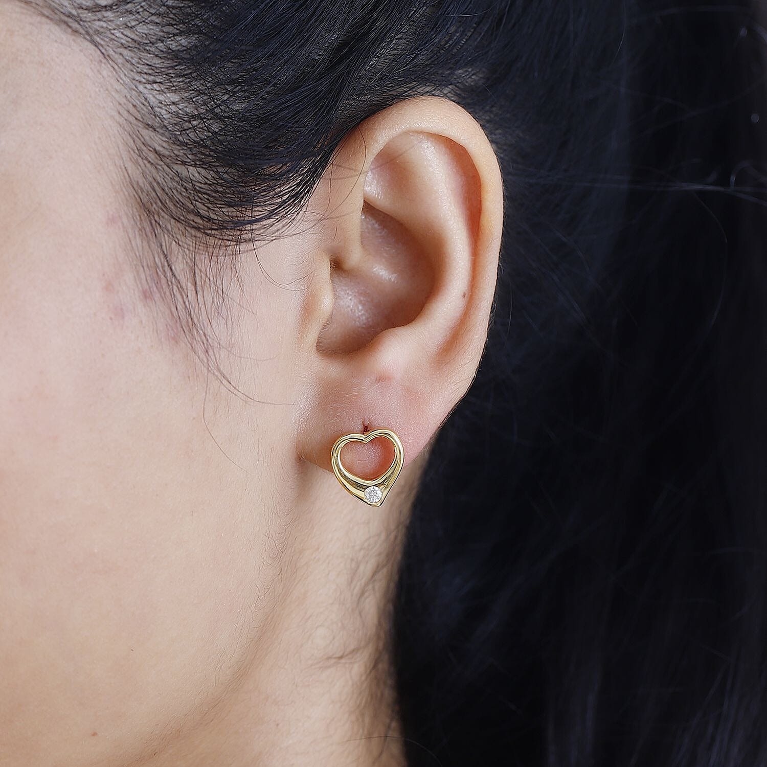 Designer Inspiration -Moissanite Heart Stud Earrings in 18K YG Vermeil Plated Sterling Silver