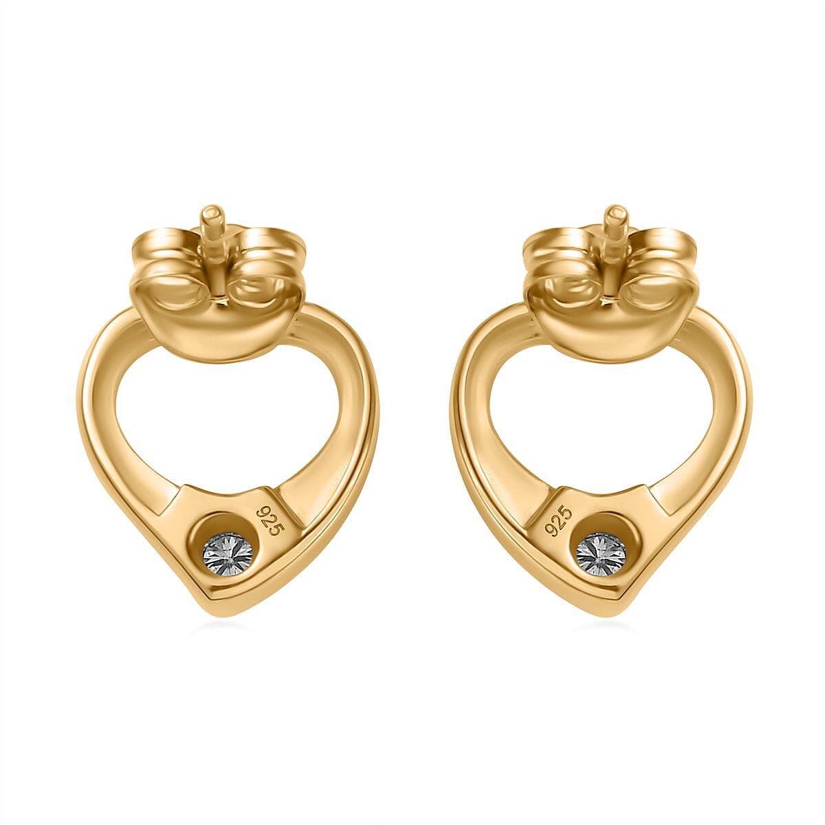 Designer Inspiration -Moissanite Heart Stud Earrings in 18K YG Vermeil Plated Sterling Silver