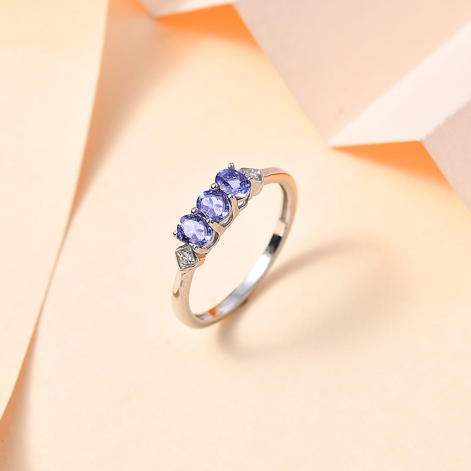 Tanzanite & Natural Zircon 5 Stone Ring in Platinum Overlay Sterling Silver