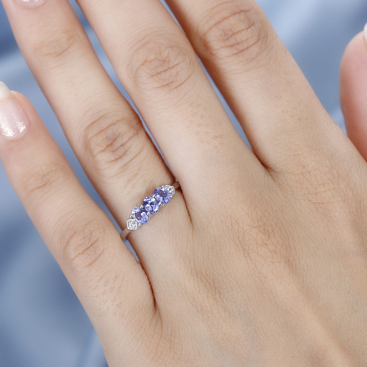 Tanzanite & Natural Zircon 5 Stone Ring in Platinum Overlay Sterling Silver