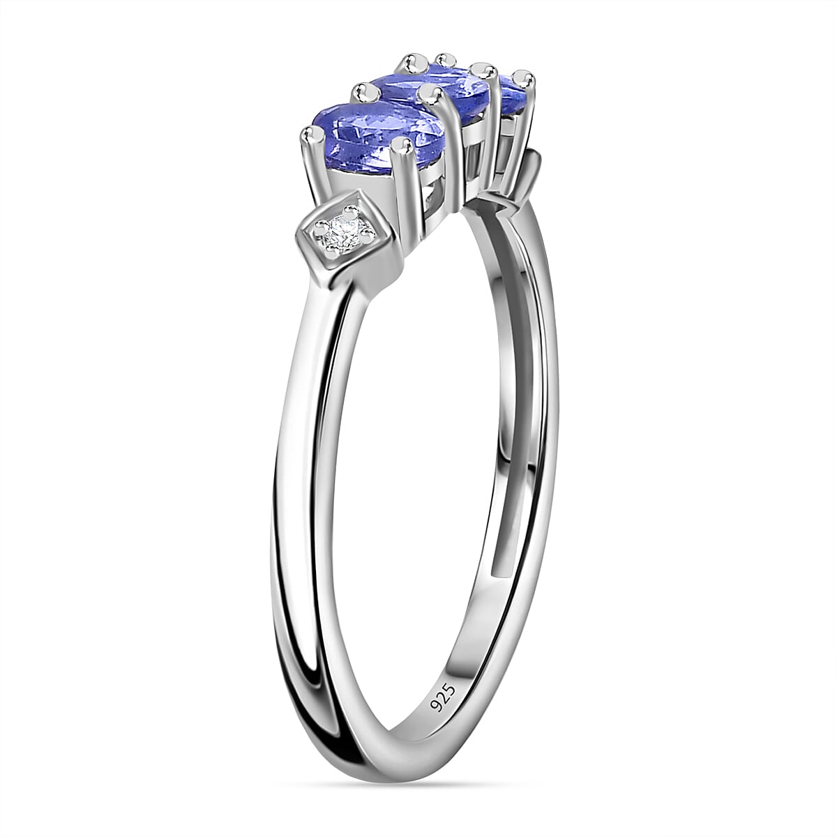 Tanzanite & Natural Zircon 5 Stone Ring in Platinum Overlay Sterling Silver