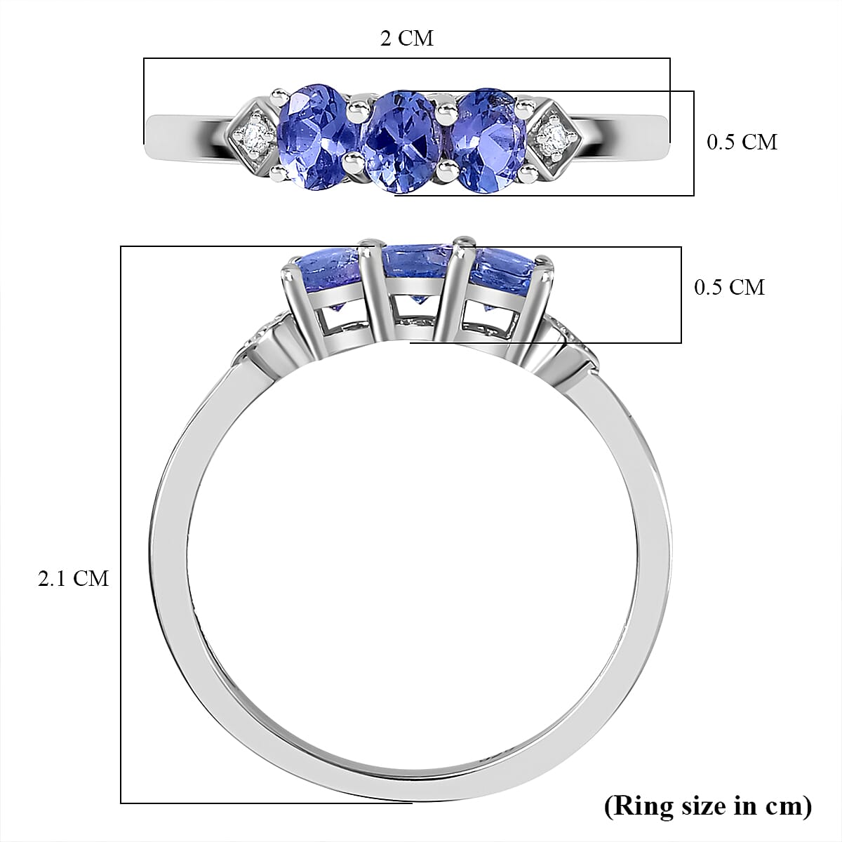 Tanzanite & Natural Zircon 5 Stone Ring in Platinum Overlay Sterling Silver
