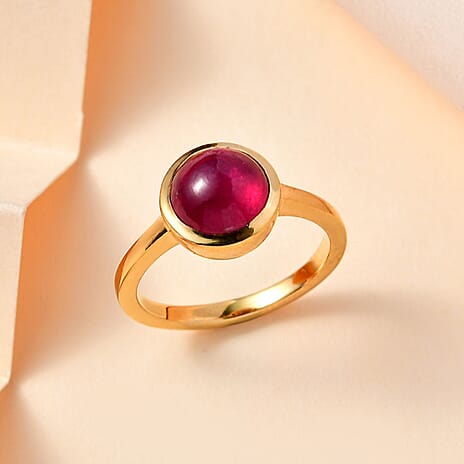 African Ruby Solitaire Ring in 18K YG Vermeil Sterling Silver 3.70 Ct