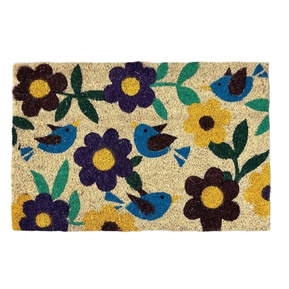 Flower With Birds Coir Mat (Size 60x40 cm) - Multi