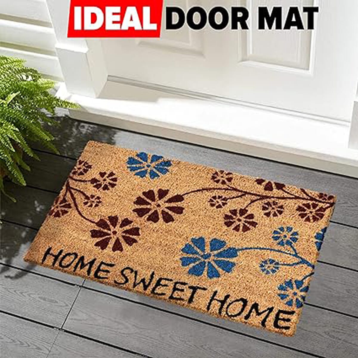 Home Sweet Home Flower Antislip Coir Mat (Size 60x42 cm)