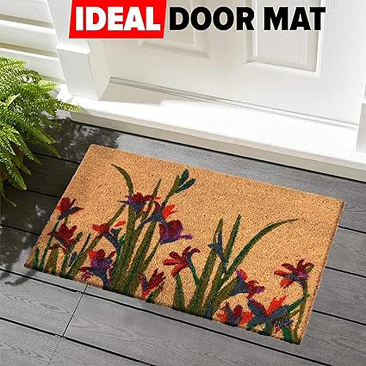 Floral Coir Mat with Antislip Back (Size 60x43 cm)