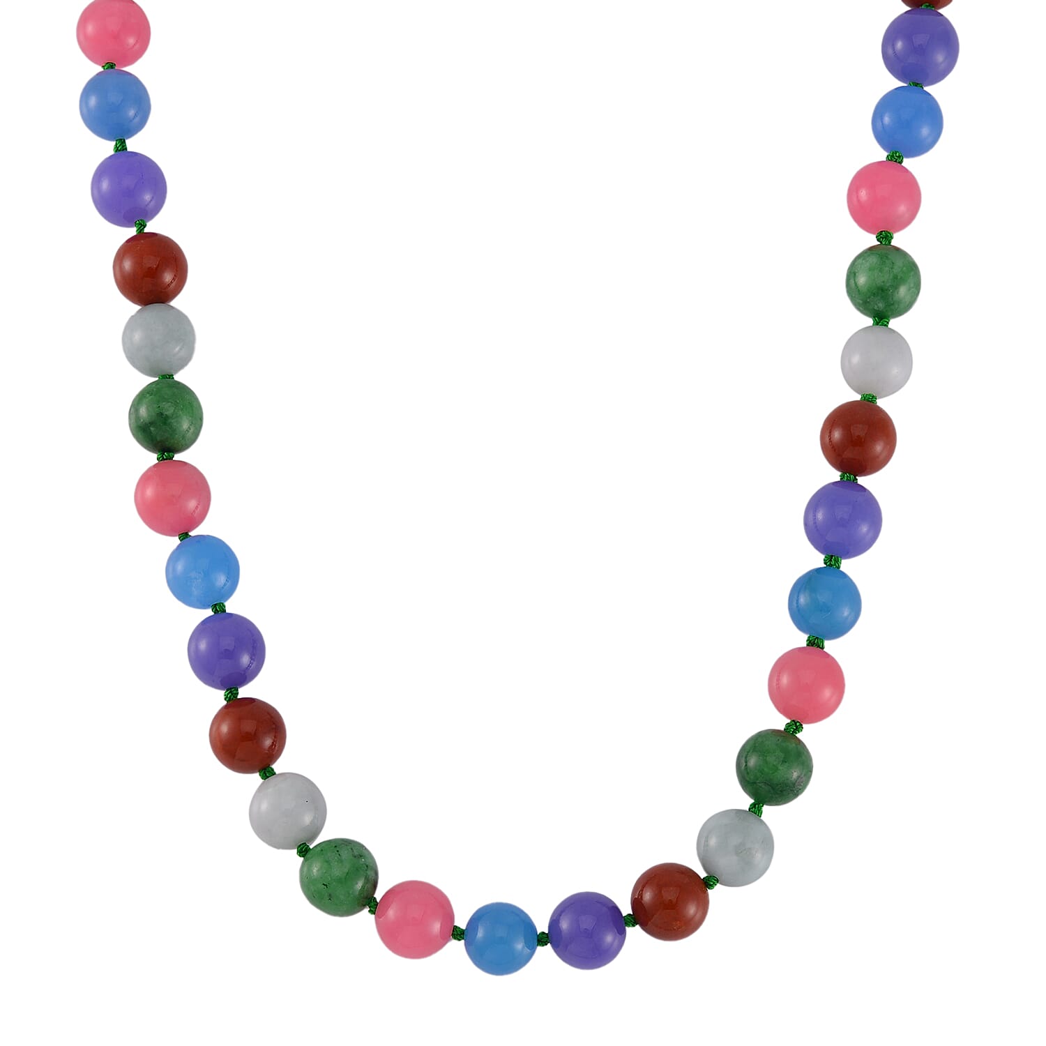 Dyed Multi Color Jade  Necklace (Size - 18) in Rhodium Overlay Sterling Silver 720.00 ct  720.000  Ct.