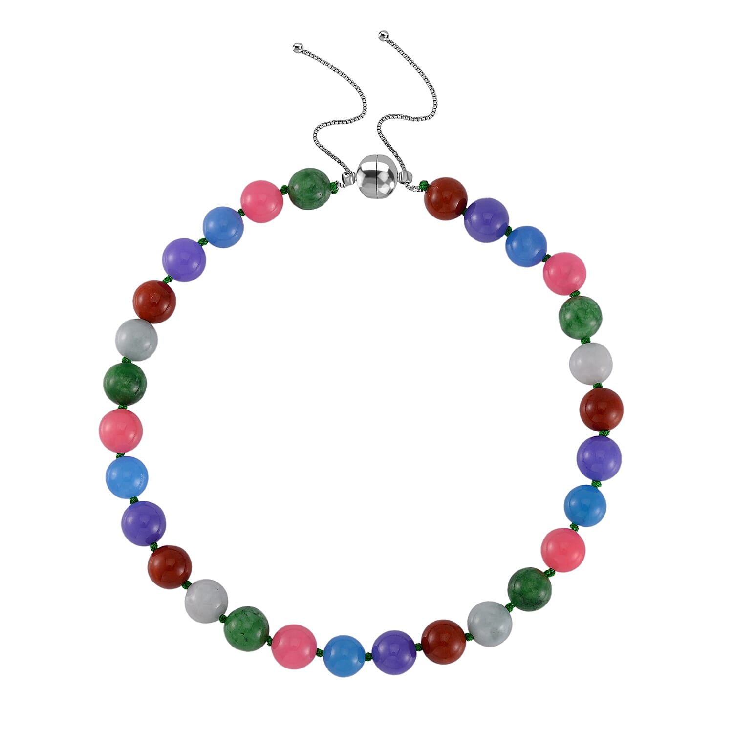 Rare Size Multi Colour Jadeite Jade Beads Necklace (Size - 18 to 24 Inch) in Rhodium Overlay Sterling Silver 720.00 Ct