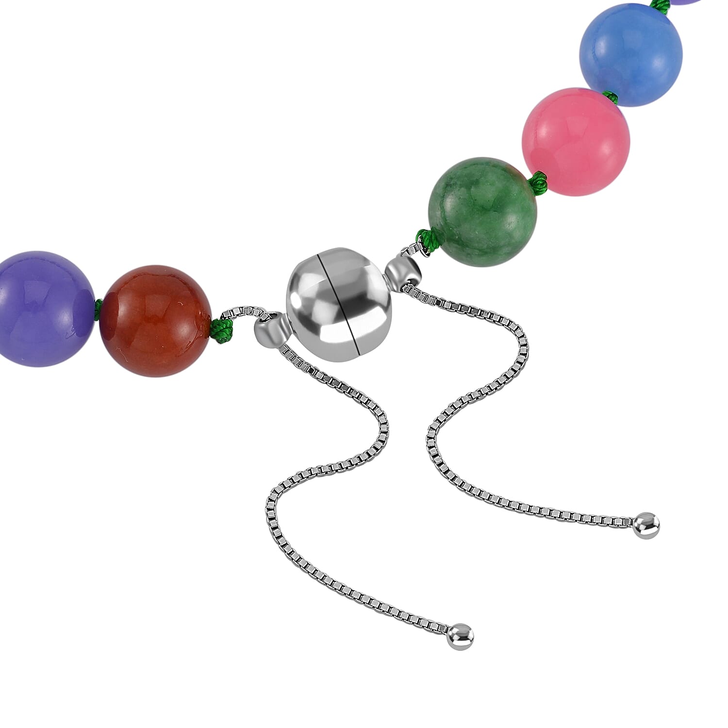 Rare Size Multi Colour Jadeite Jade Beads Necklace (Size - 18 to 24 Inch) in Rhodium Overlay Sterling Silver 720.00 Ct