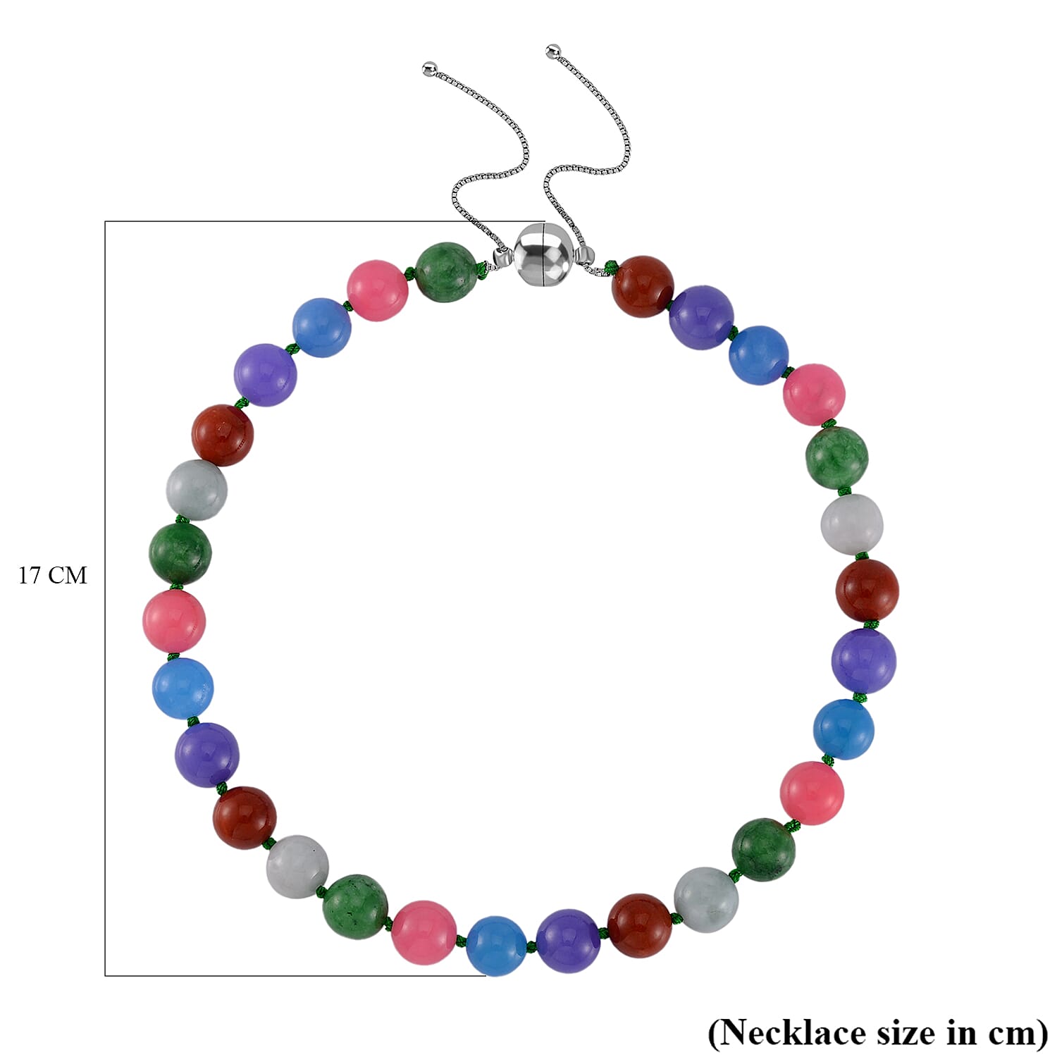 Rare Size Multi Colour Jadeite Jade Beads Necklace (Size - 18 to 24 Inch) in Rhodium Overlay Sterling Silver 720.00 Ct